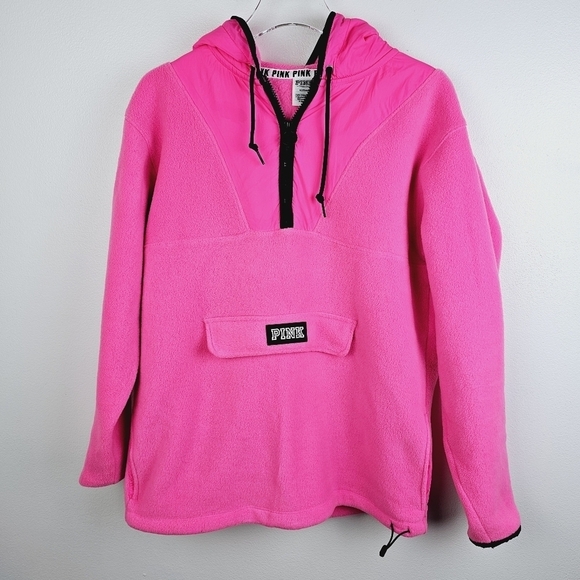 PINK Victoria's Secret Pink 1/4 Zip Hooded Fleece Sweatshirt, size Medium - Picture 1 of 10